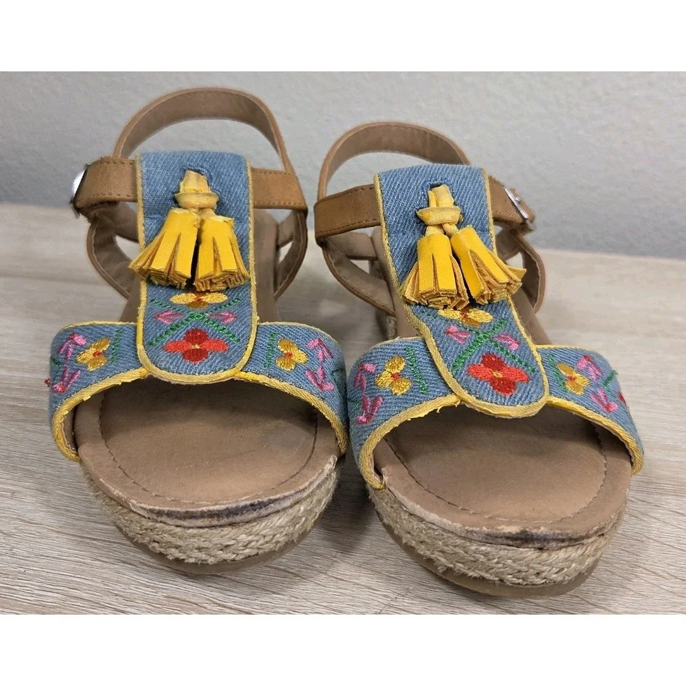 Hanna Andersson Anka Embroidered Tassel Espadrille‎ Sandals Girls Size 1